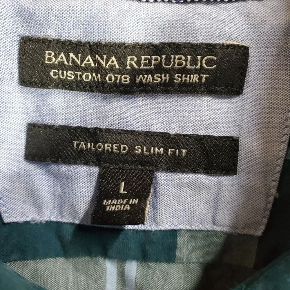 Banana Republic Button Down Mens Shirt Size L Slim Fit Green  Checkered